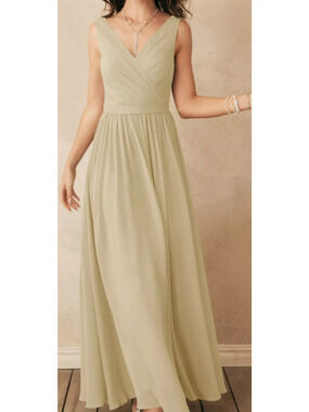 AW BRIDAL sz 6 S cream champagne chiffon Gwyneth bridesmaid maxi Dress NWT 0b9